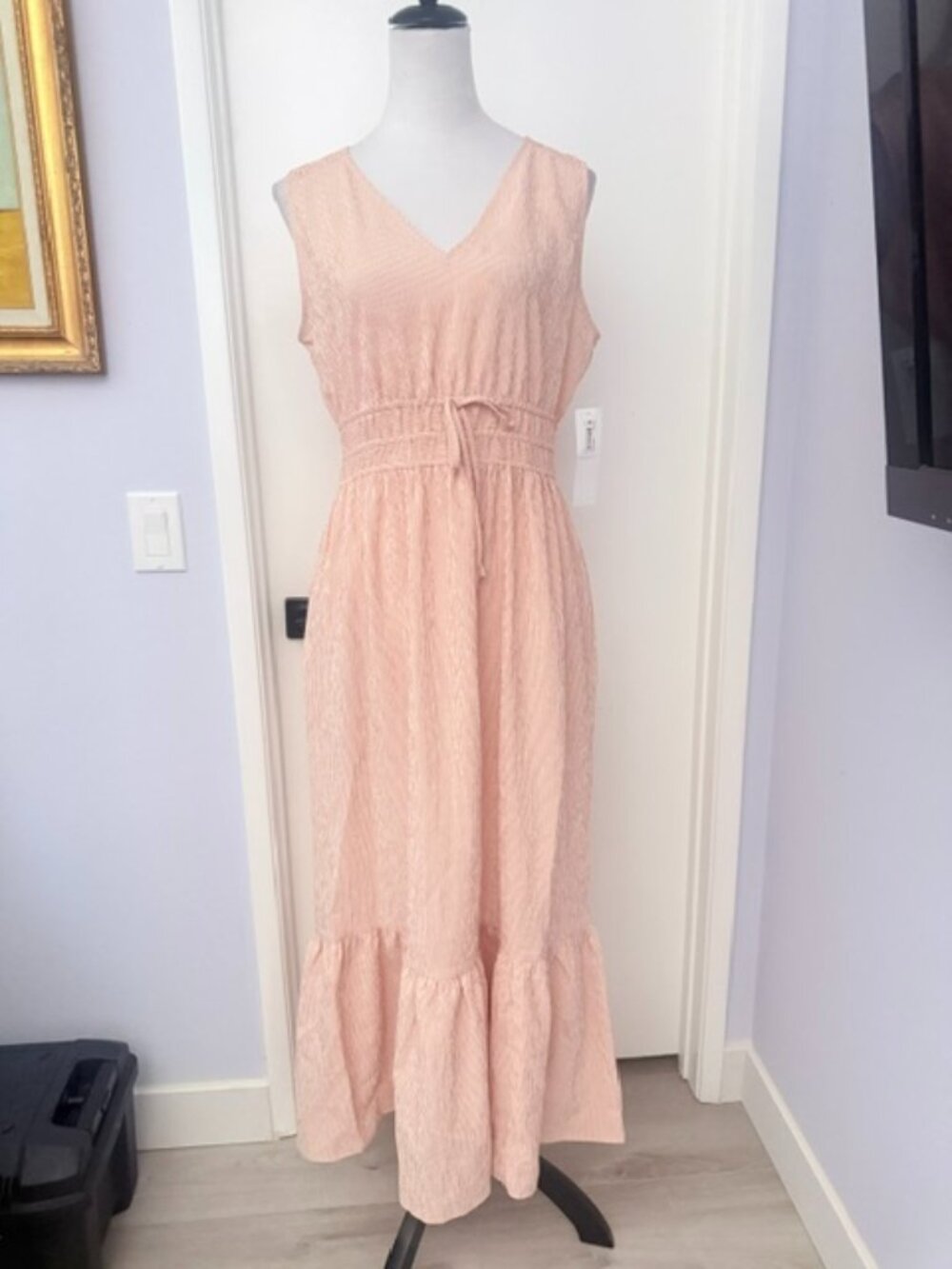 London Time Loene Seersucker Smocked waist Maxi dress.